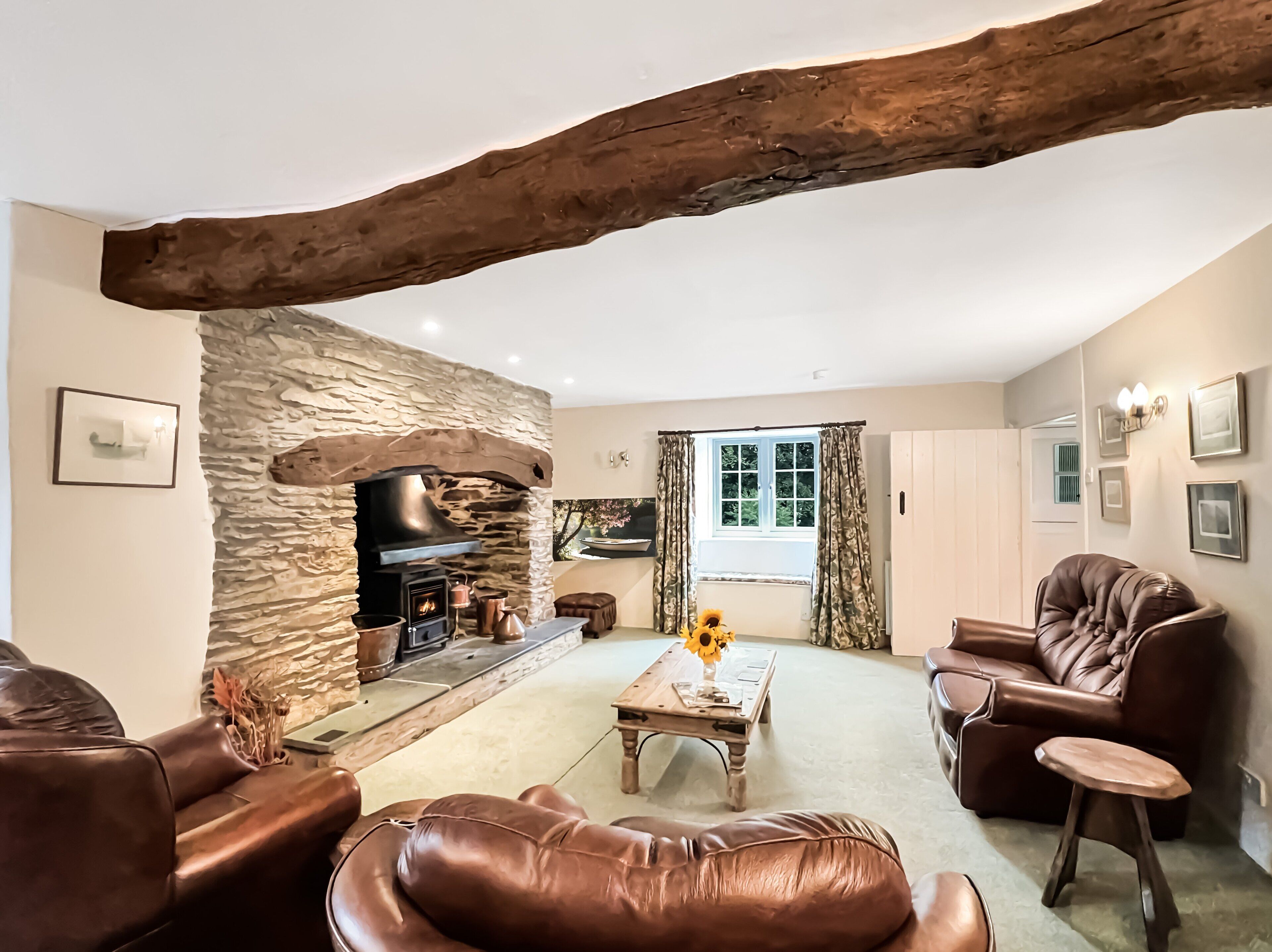 TV, fireplace, foosball