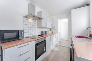 Fridge, microwave, oven, electric kettle