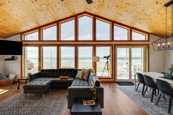 Smart TV, chimenea y libros 