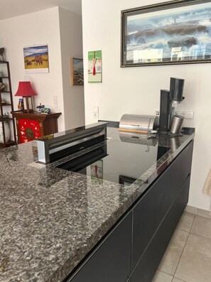 Lejlighed - 2 queensize-senge | Privat køkken | Køleskab, mikrobølgeovn, ovn, kogeplade