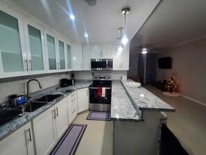 Fridge, oven, stovetop, electric kettle