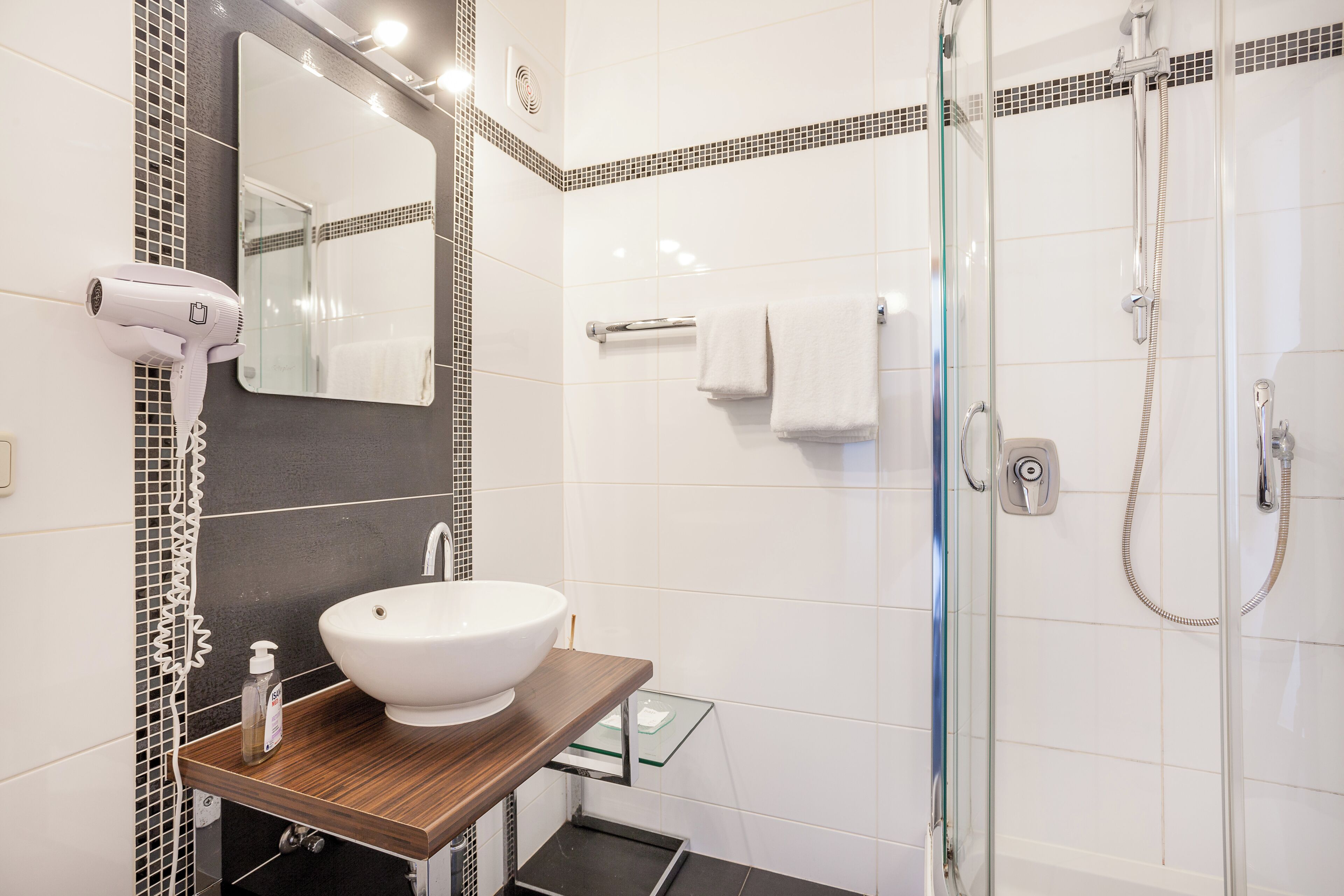 single room | bathroom | hair dryer, towels