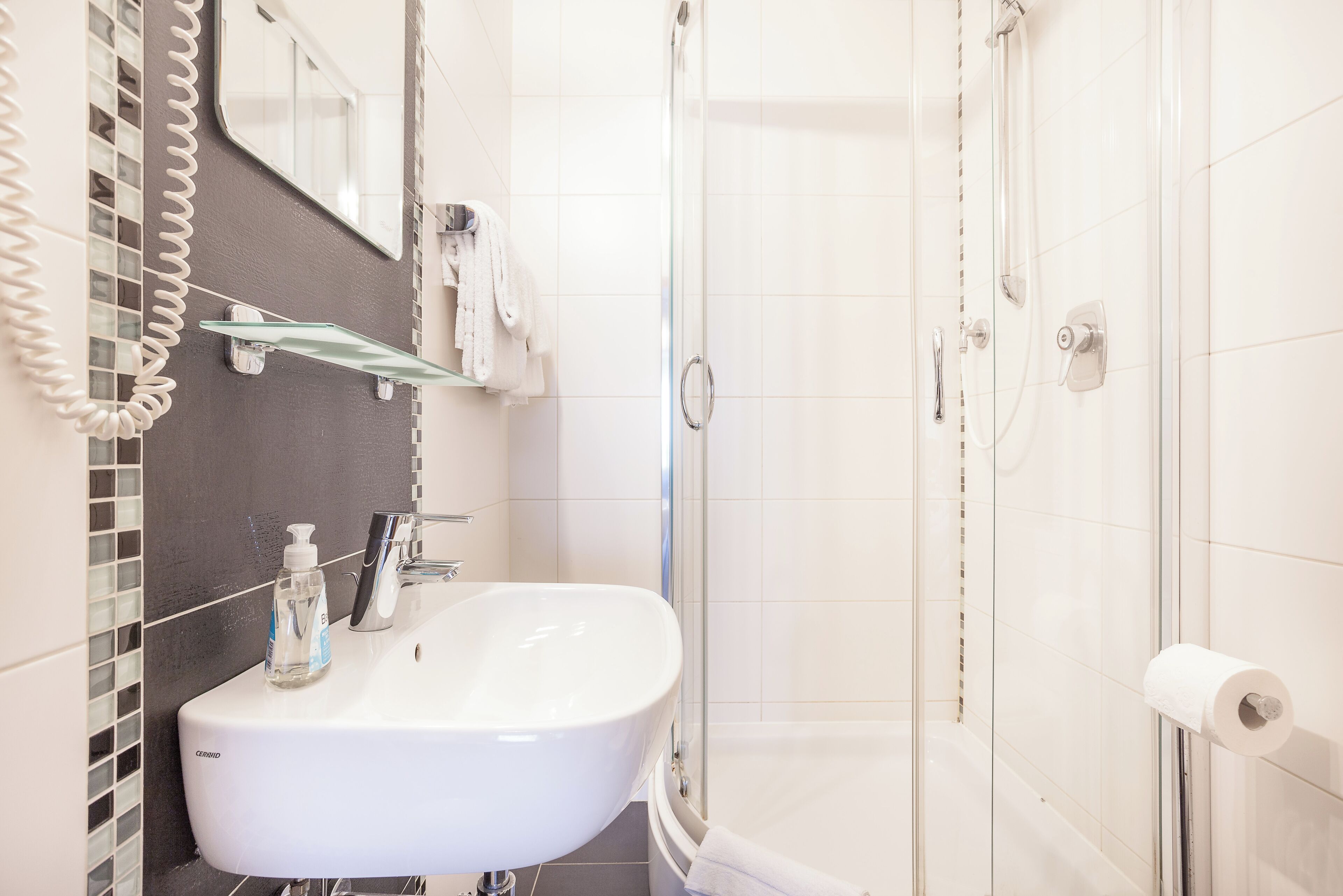 twin room | bathroom | hair dryer, towels