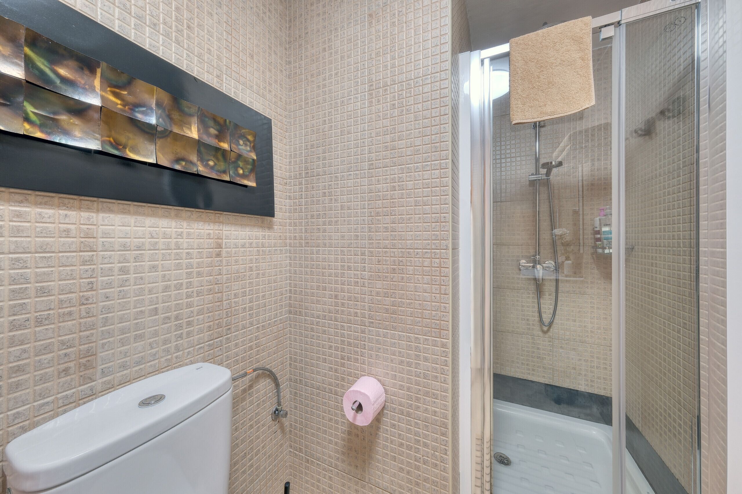 Badewanne, Haartrockner, Handtücher, Toilettenpapier