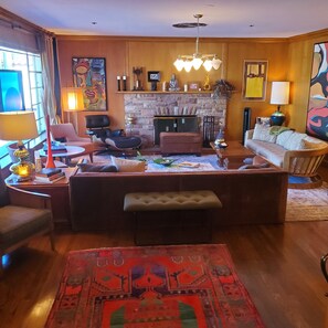 Smart TV, lareira, videogames, livros