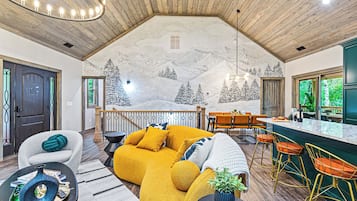 Smart TV, chimenea, videojuegos y futbolito