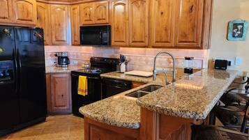 Fridge, microwave, oven, dishwasher