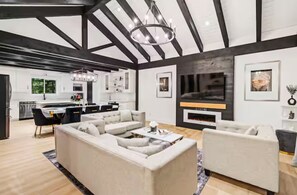 Smart TV, fireplace, video games, ping pong