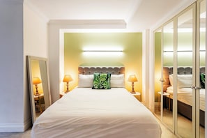 1 bedroom, laptop workspace, iron/ironing board, bed sheets