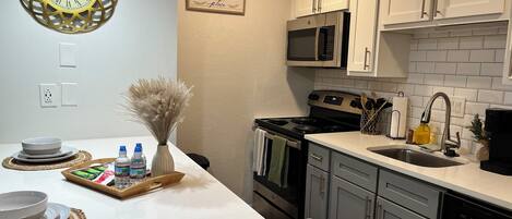 Fridge, microwave, coffee/tea maker