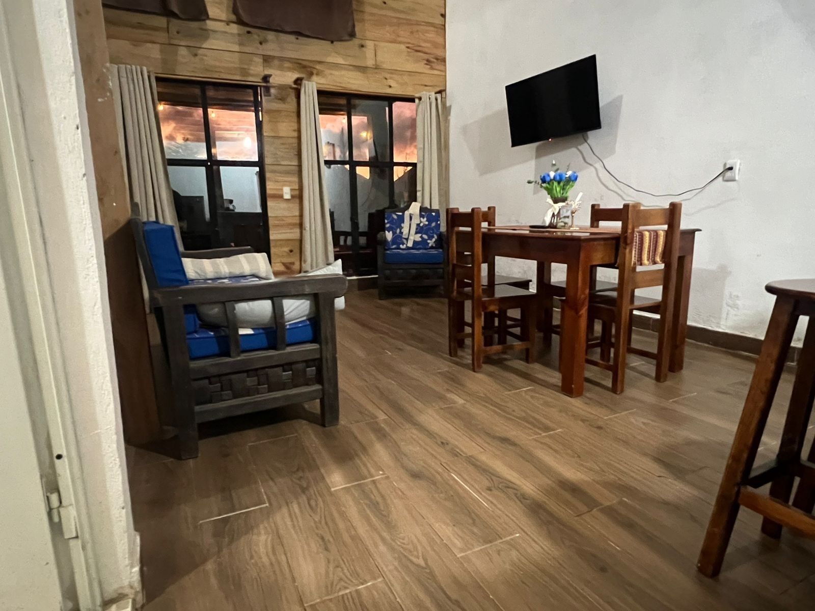 Comfort Cabin | Living area | 45-inch flat-screen TV with cable channels, heated floors