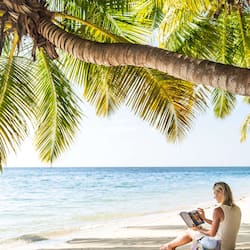 Private beach, white sand, beach towels, scuba diving