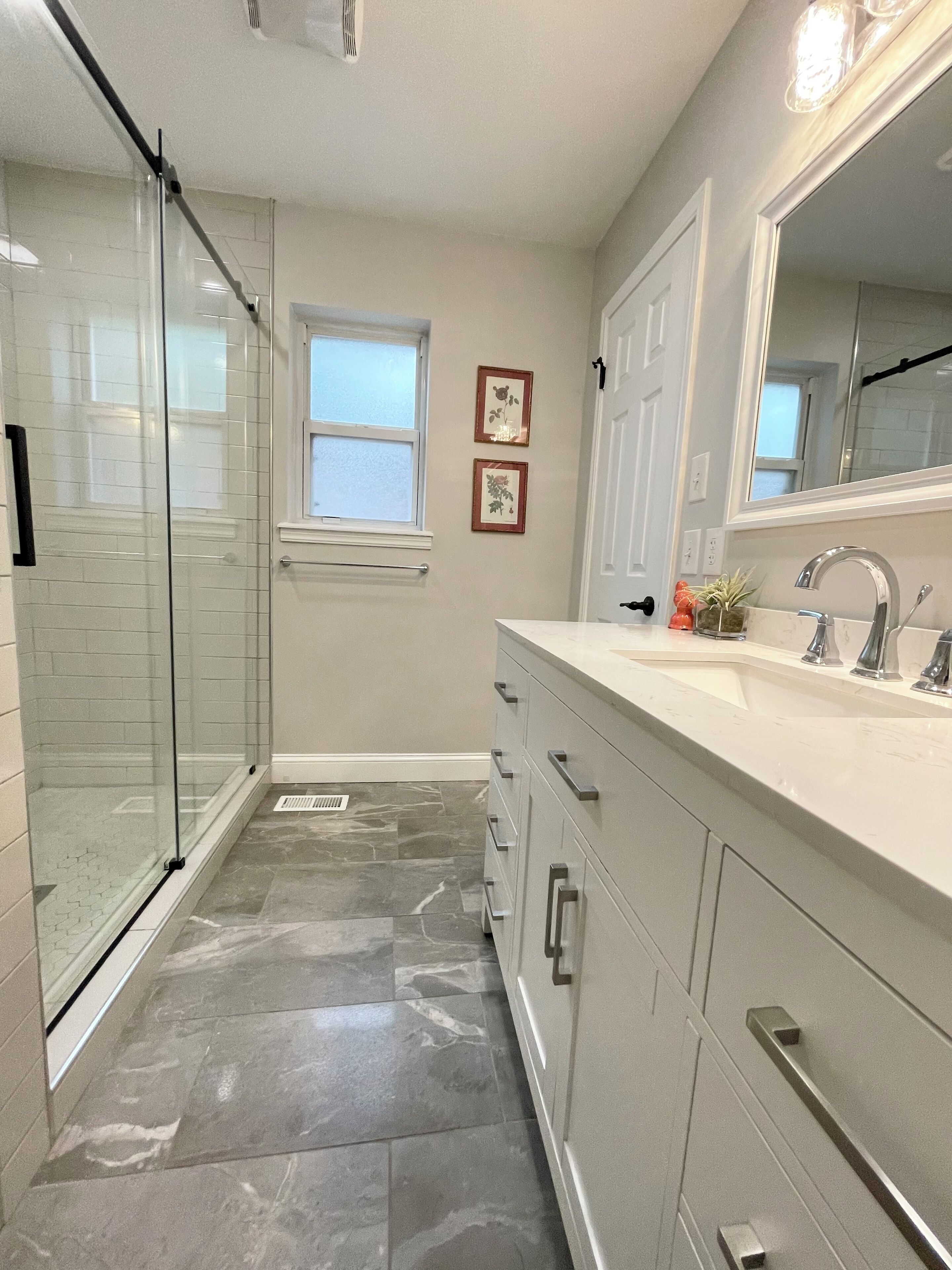 Shower, towels, soap, toilet paper