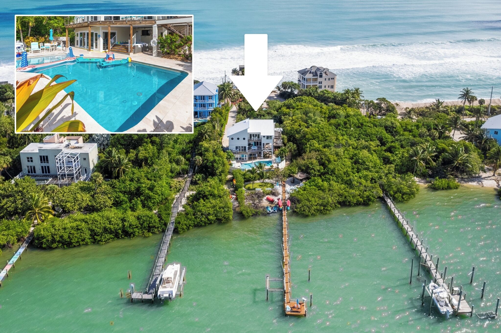 Gardens @ Bathtub Beach: 6BR/3BA Ocean2River, Pool, Spa, Elevator, Dock, Beach!