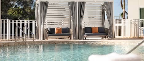 Outdoor pool, free pool cabanas, pool umbrellas