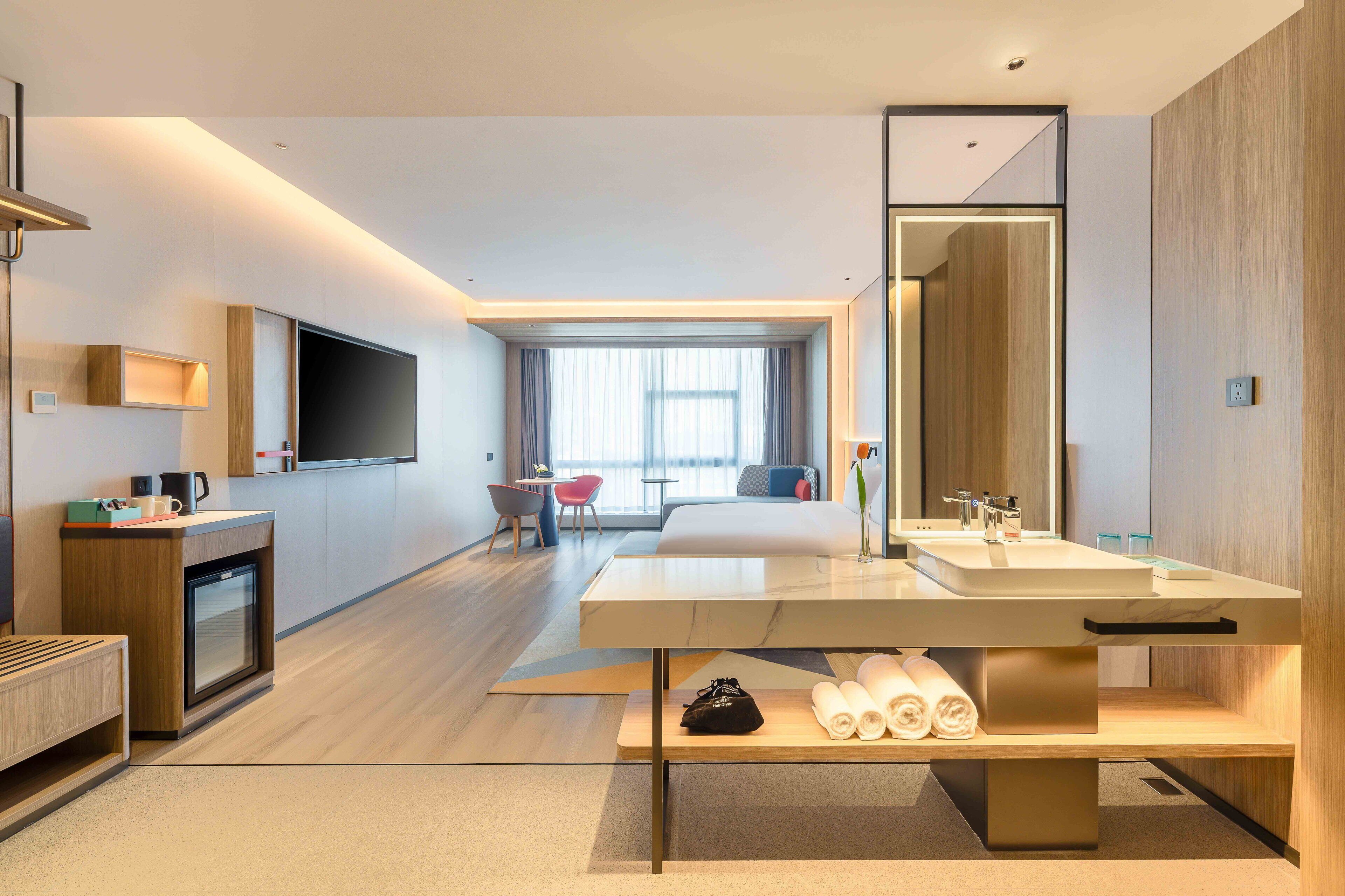 premium bedding, down duvets, desk, laptop workspace