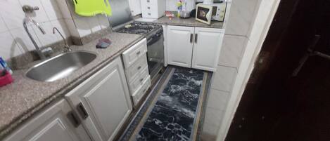 Fridge, microwave, oven, electric kettle