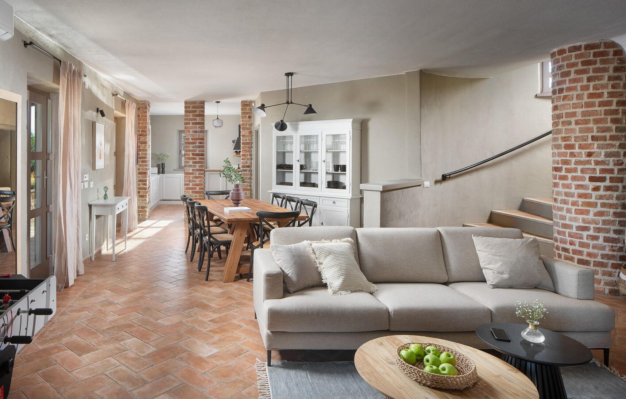 TV, fireplace, table football, ping pong