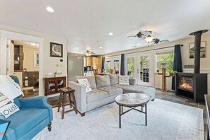 TV, fireplace, DVD player, table football