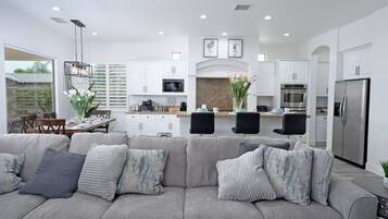 House | Living area | 65-inch Smart TV with satellite channels, fireplace, Netflix