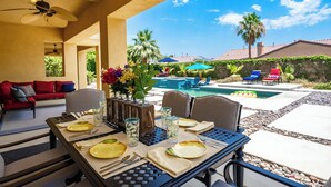 Outdoor dining - Luxurious 5BR Resort Style Home w/ Pool & Spa (Indio)