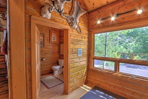 Shower, towels, soap, toilet paper