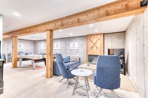 Smart TV, fireplace, video games, foosball