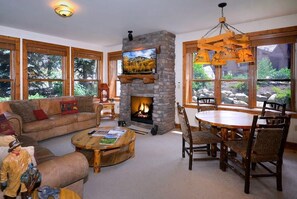 TV, fireplace, offices