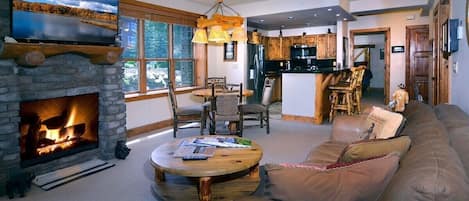 TV, fireplace, offices