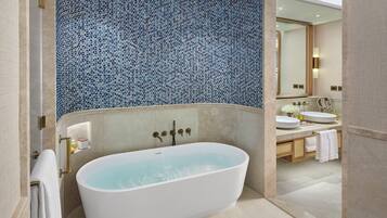 Separate tub and shower, jetted tub, rainfall showerhead