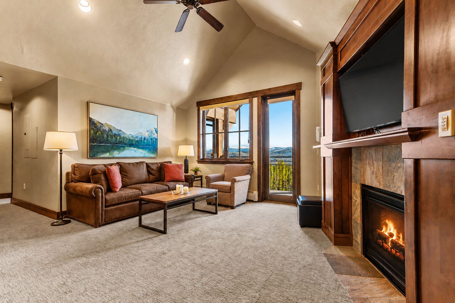 Smart TV, fireplace, video games, DVD player