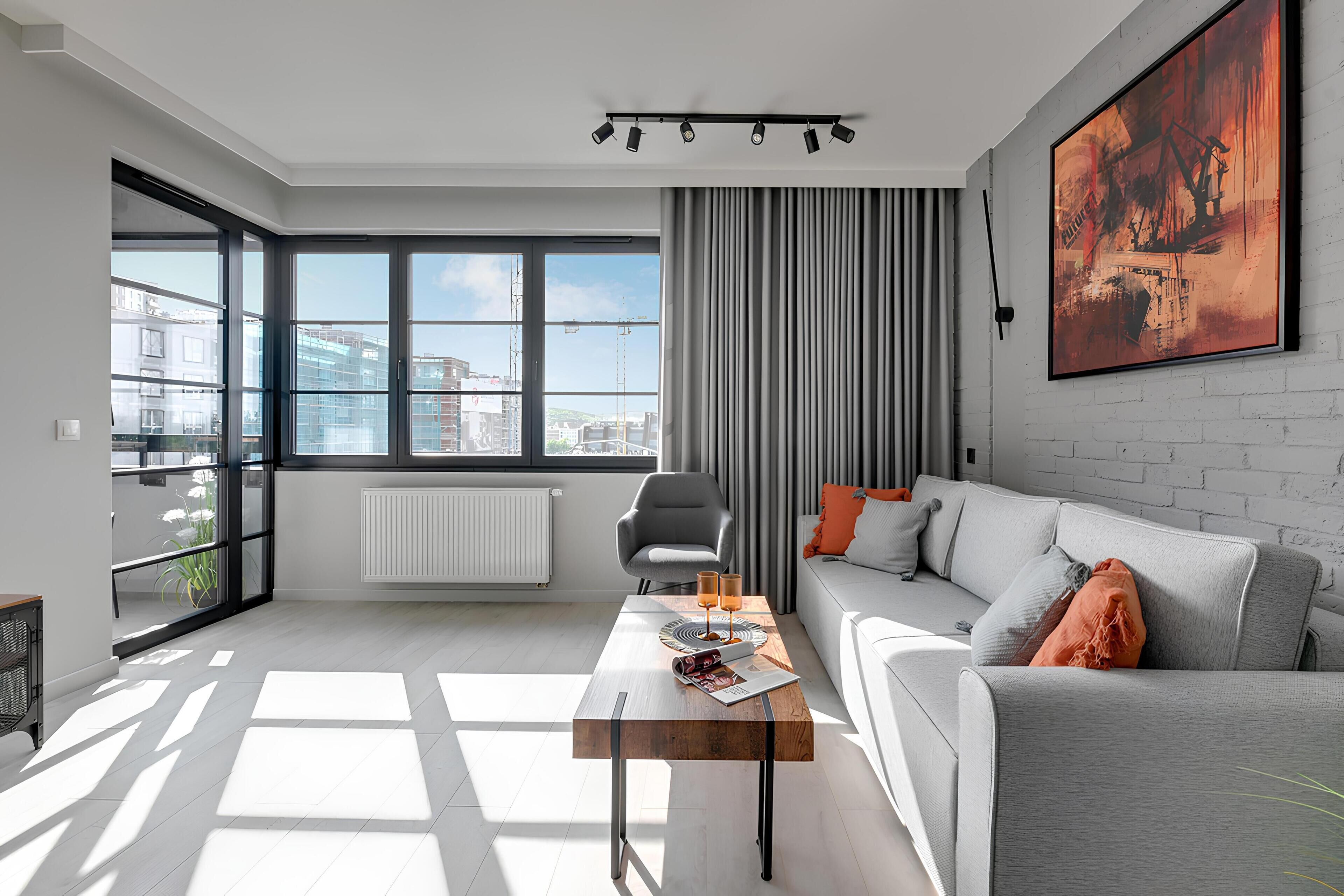 Design-Apartment, 1 Schlafzimmer, Balkon | Wohnzimmer | Flachbildfernseher