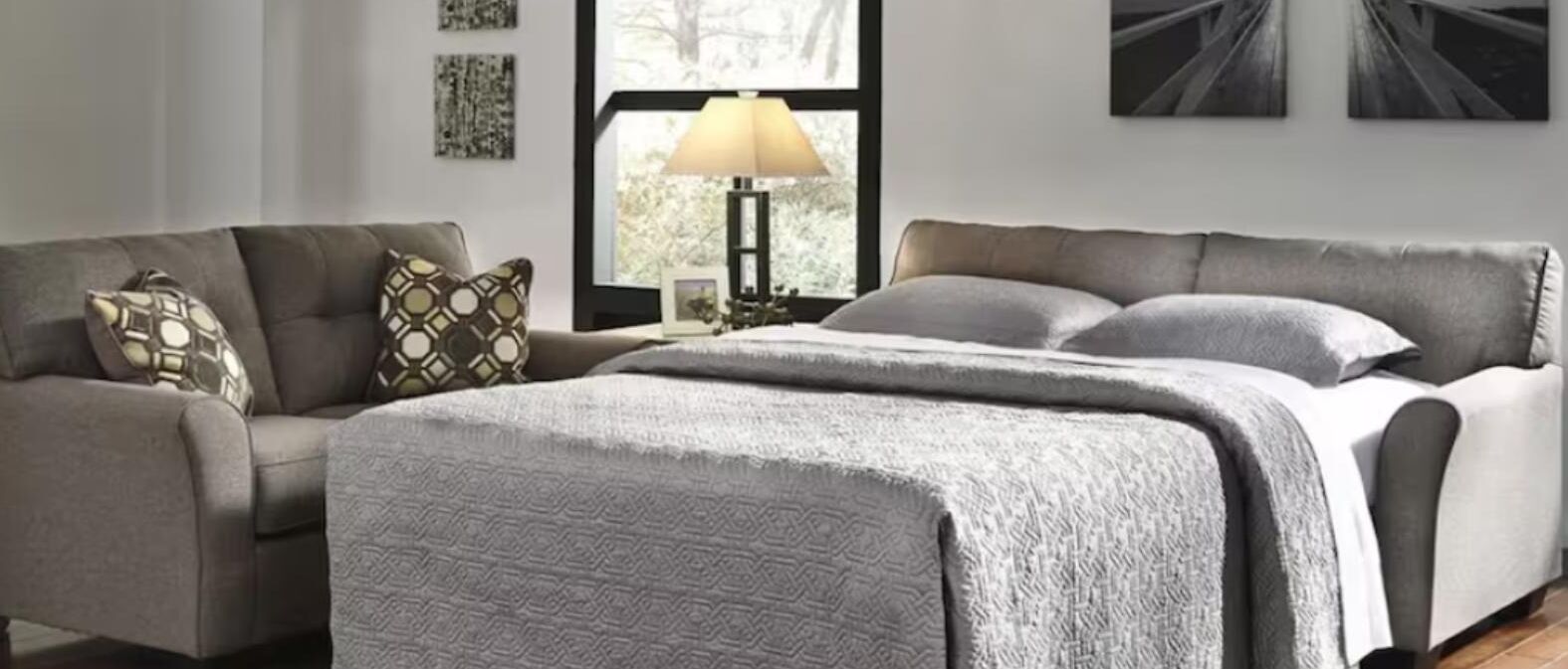 This full sofa sleeper is button-less tufting on the back cushions. 
