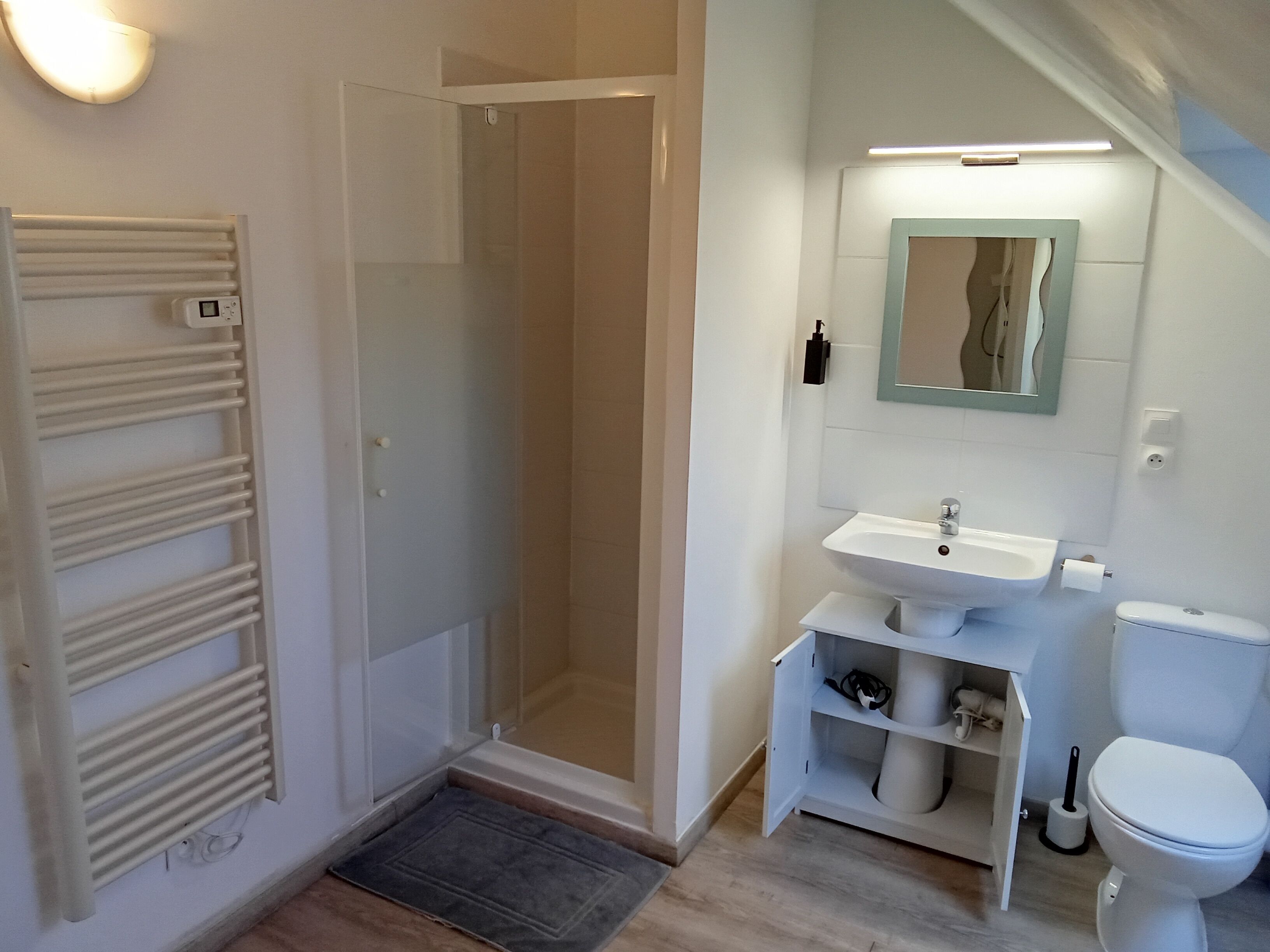 Eenvoudige suite, 2 tweepersoonsbedden | Badkamer | Een douche, gratis toiletartikelen, een haardroger, handdoeken