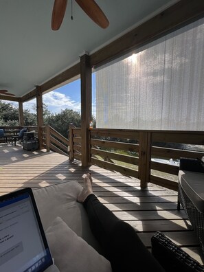 Terrace/patio - Vacation Cottage – Enjoy 4WD Beach, Hottub, Wild Horses & Canalfront Views (Corolla)