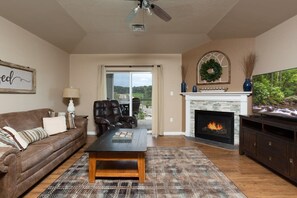 TV, fireplace