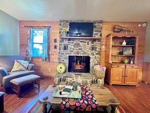 Living area - The Stone Cottage! Private with incredible views of the River and Mountains. (Mountain View)