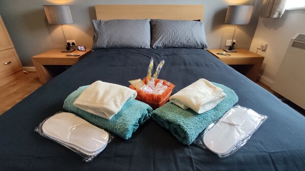 1 habitación, escritorio, tabla de planchar con plancha y cuna de viaje 