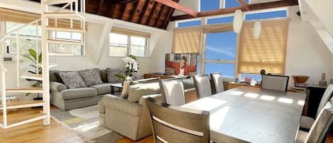 Smart TV, fireplace, DVD player, books