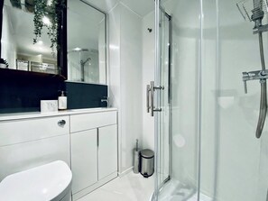 Douche, sèche-cheveux, serviettes fournies, papier toilette