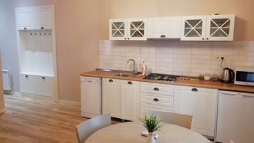 Fridge, microwave, oven, dishwasher