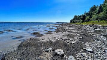 On the beach, sun-loungers, beach towels
