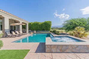 Outdoor pool, pool umbrellas, pool loungers