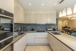 Apartment | Private kitchen | Fridge, microwave, oven, stovetop