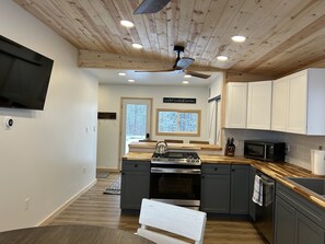 Fridge, microwave, oven, stovetop - Stunning Remodeled Cabin Near Snowmobile/ORV Trails w/ Firepit Retreat (Rudyard)