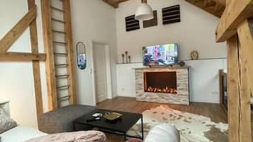 TV, fireplace
