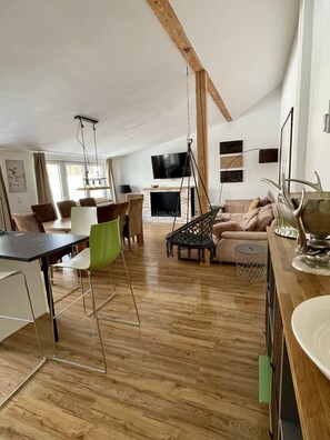 TV, fireplace