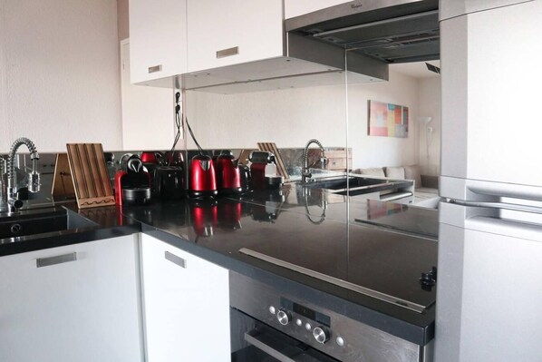 Fridge, microwave, oven, dishwasher