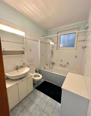 Eco-friendly toiletries, hair dryer, towels, soap