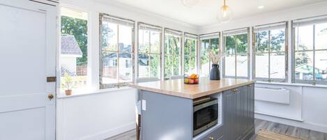 Frigorífico, microondas, horno y placa de cocina